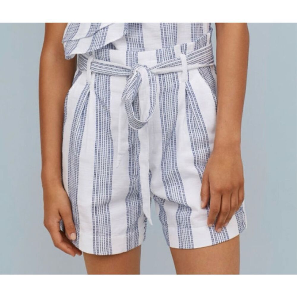 Womens H&M Logg White Embroidered Paper Bag Style Tie Waist Shorts - Sz 6